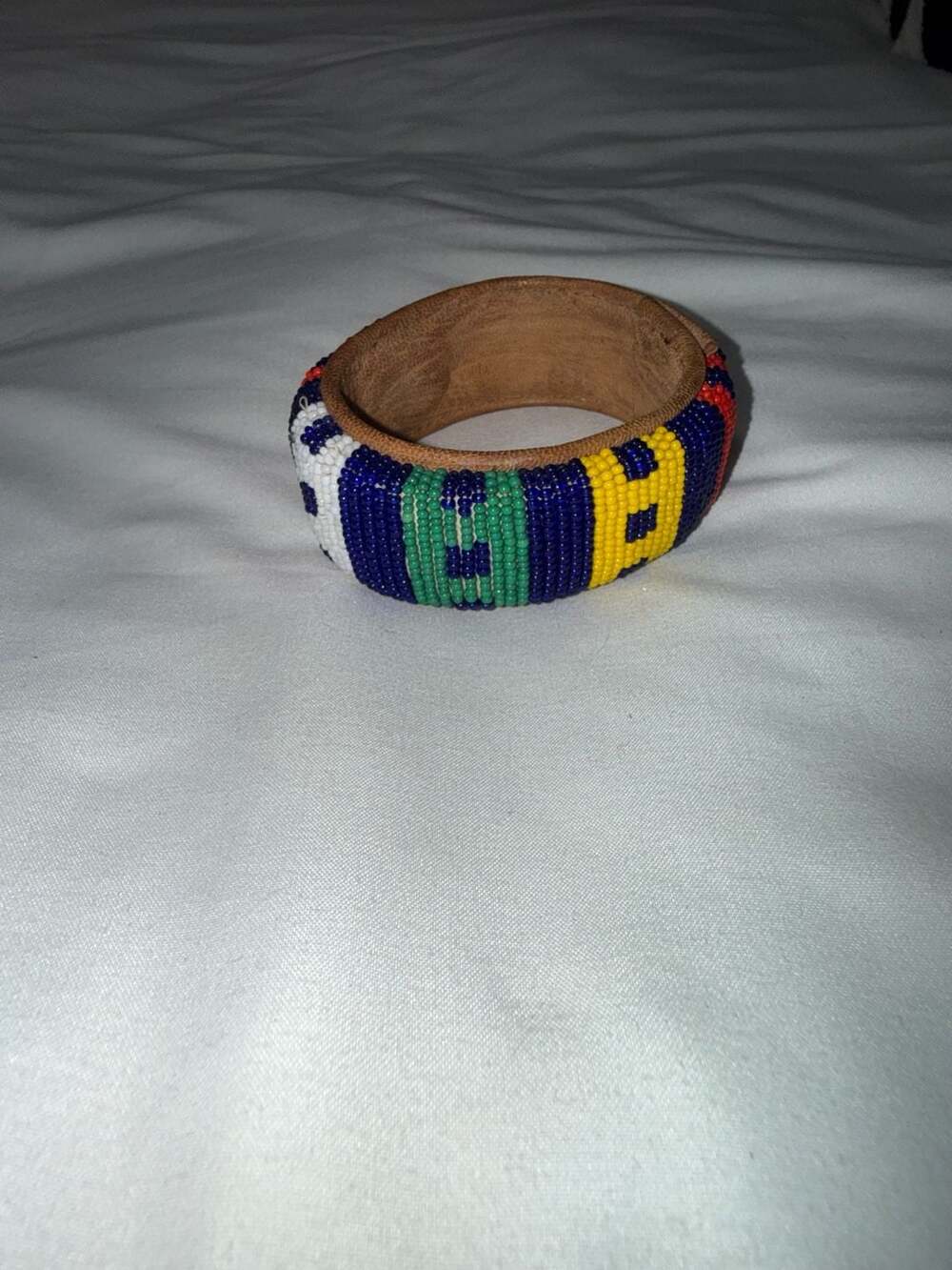 Vintage 80s Handmade Multi-Color Beaded Leather Cuff Bracelet